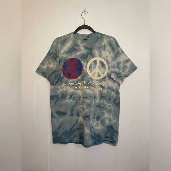 VTG 1989 John Lennon Lyric T Shirt Large Tie Dye Peacetime Graphics - Picture 1 of 9